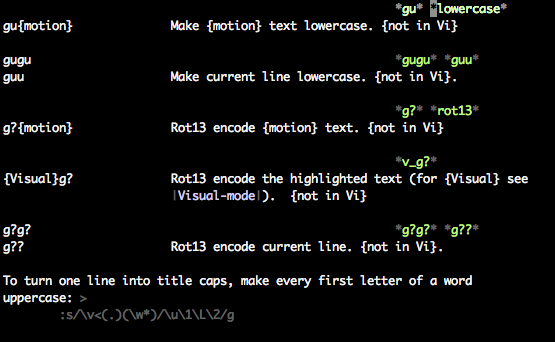 Screenshot of Vim&rsquo;s help showing lowercase entry