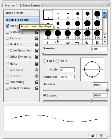 Setting the spacing on a brush