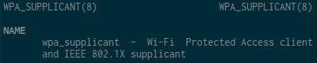 Terminal showing wpa_supplicant man page