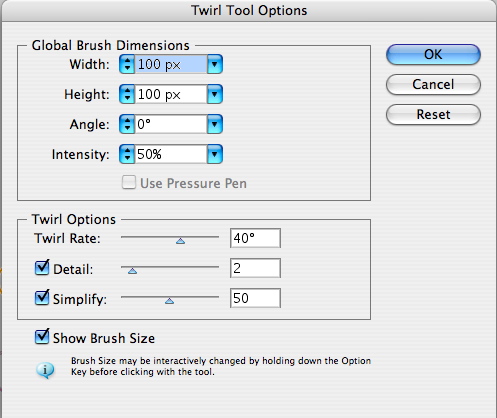 Twirl Tool Options